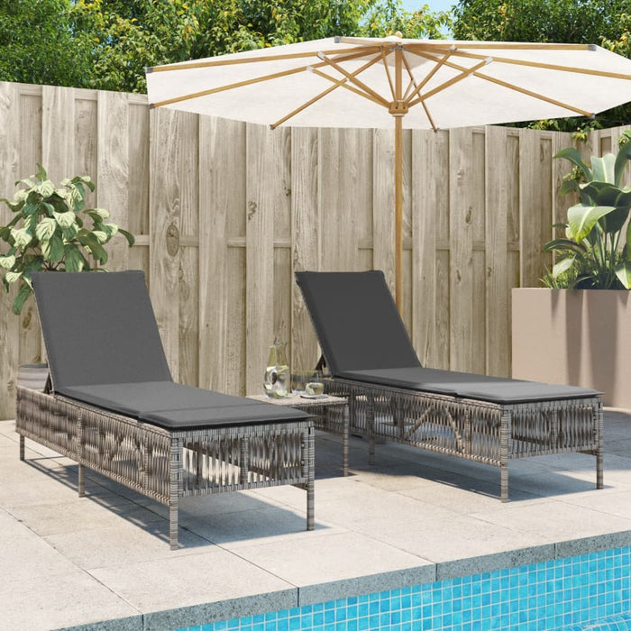 Sun Loungers 2 Pcs With Table Grey Poly Rattan Abbxian