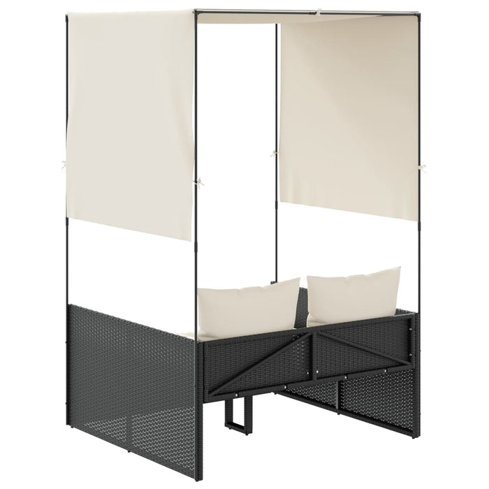 Double Sun Lounger With Roof And Curtains Black Poly Rattan Abbxipp