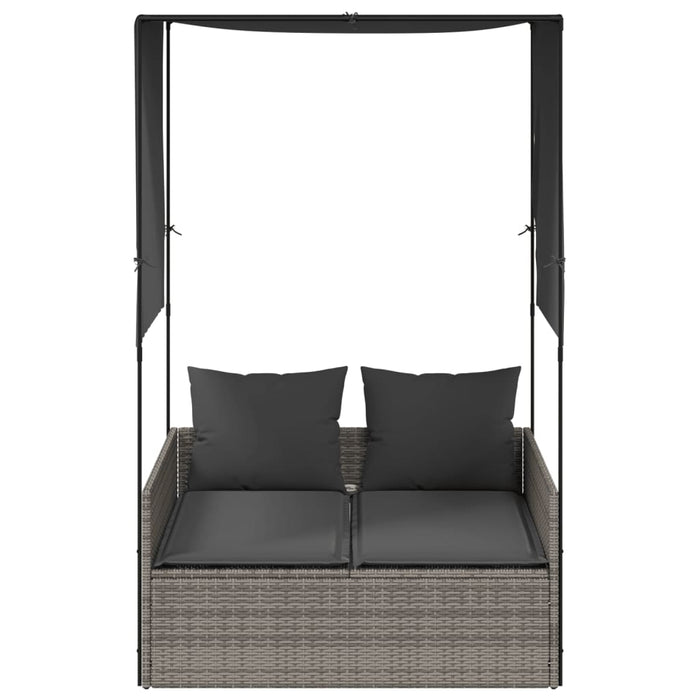Double Sun Lounger With Roof And Curtains Grey Poly Rattan Abbxipi