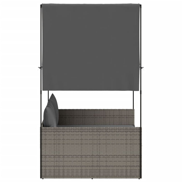 Double Sun Lounger With Roof And Curtains Grey Poly Rattan Abbxipi