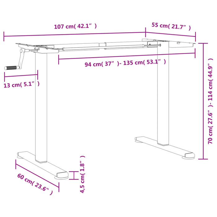 Standing Desk Frame Black (94-135)X60X(70-114) Cm Steel Abbptao
