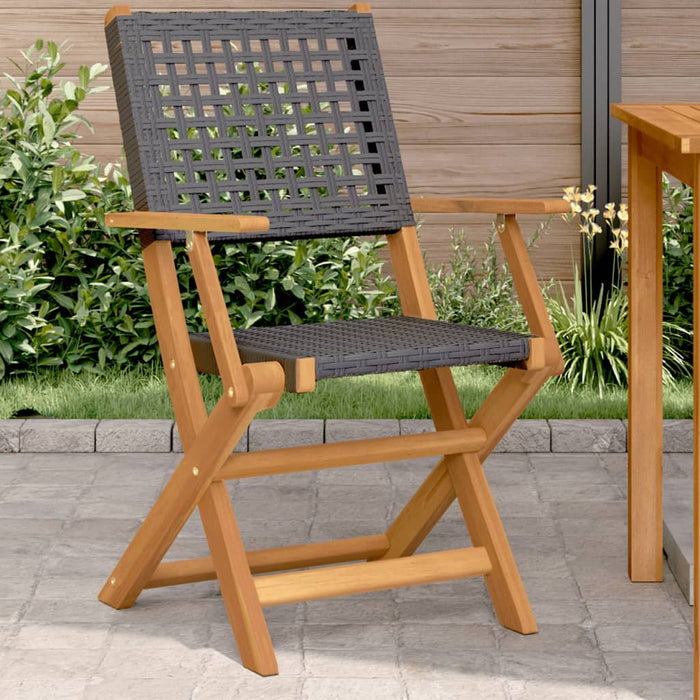 Garden Chairs 2 Pcs Black Solid Wood Acacia And Poly Rattan Tlillt