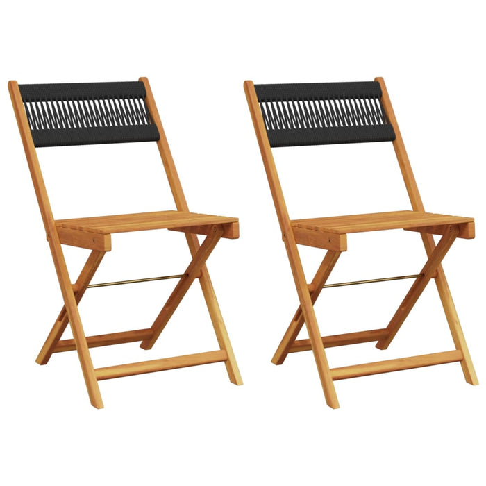 Bistro Chairs 2 Pcs Black Solid Wood Acacia And Rope Tlilin