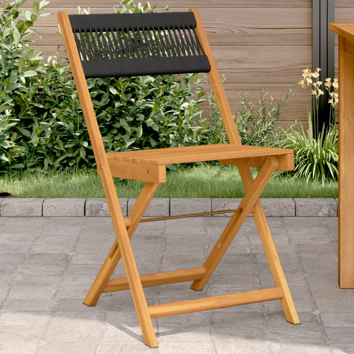 Bistro Chairs 2 Pcs Black Solid Wood Acacia And Rope Tlilin
