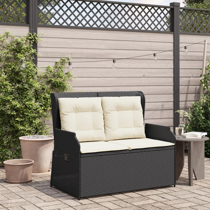 Reclining Garden Bench With Cushions Black Poly Rattan Tlnkpp