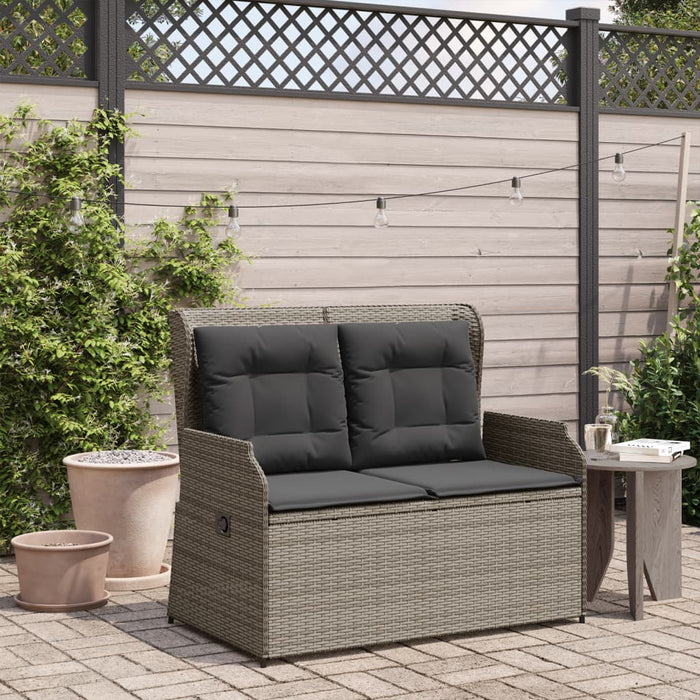 Reclining Garden Bench With Cushions Grey Poly Rattan Tlnkpi