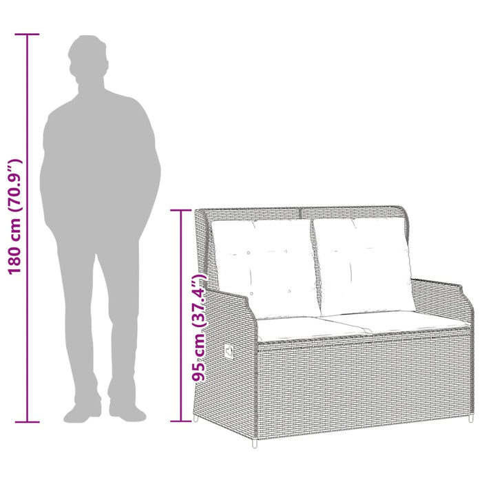 Reclining Garden Bench With Cushions Grey Poly Rattan Tlnkpi