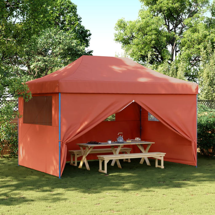 Foldable Party Tent Pop-Up With 4 Sidewalls Terracotta Abbakno