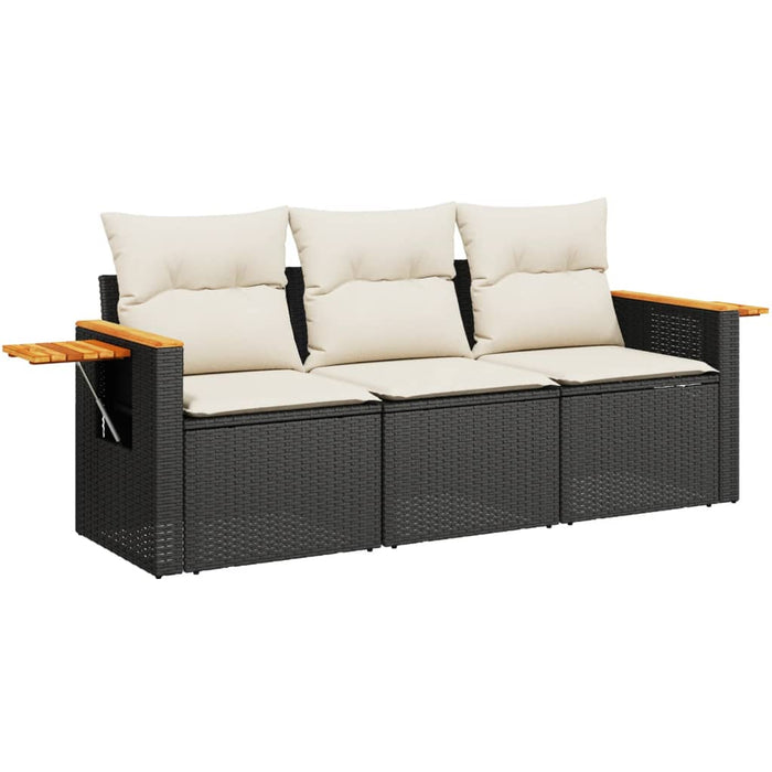 3 Piece Garden Sofa Set With Cushions Black Poly Rattan Txxlpkp