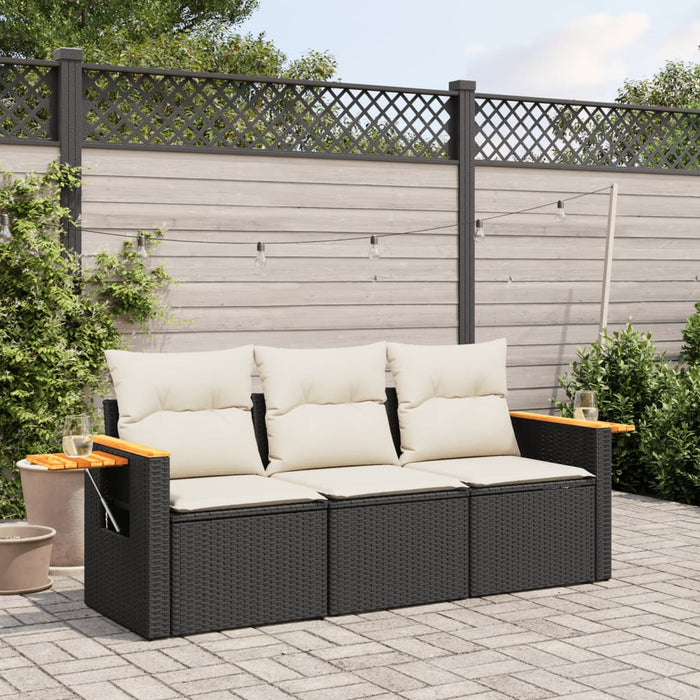 3 Piece Garden Sofa Set With Cushions Black Poly Rattan Txxlpkp