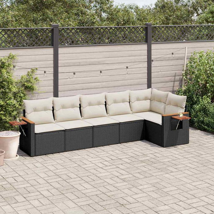 6 Piece Garden Sofa Set With Cushions Black Poly Rattan Txxlnxl