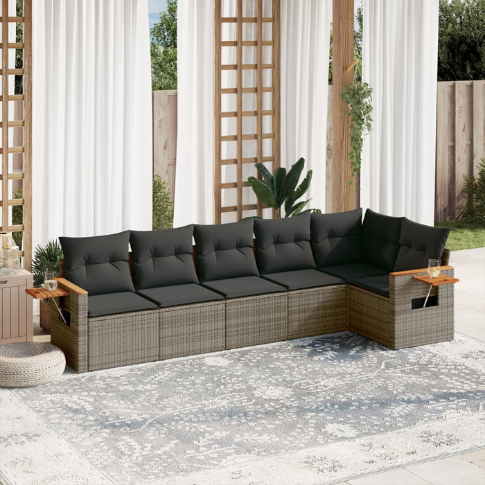 6 Piece Garden Sofa Set With Cushions Grey Poly Rattan Txxlntb