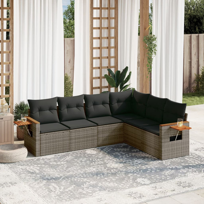 6 Piece Garden Sofa Set With Cushions Grey Poly Rattan Txxlnaa