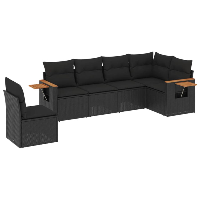 6 Piece Garden Sofa Set With Cushions Black Poly Rattan Txxlnpt