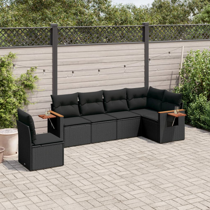 6 Piece Garden Sofa Set With Cushions Black Poly Rattan Txxlnpt