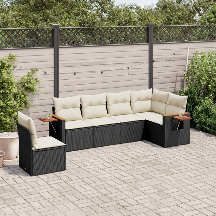 6 Piece Garden Sofa Set With Cushions Black Poly Rattan Txxlnpa