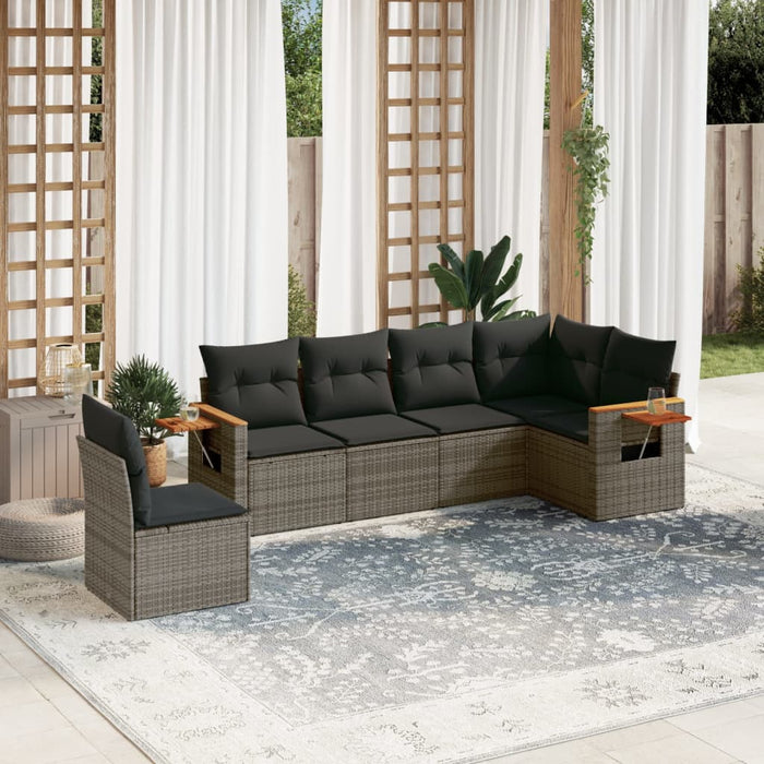 6 Piece Garden Sofa Set With Cushions Grey Poly Rattan Txxlnpn