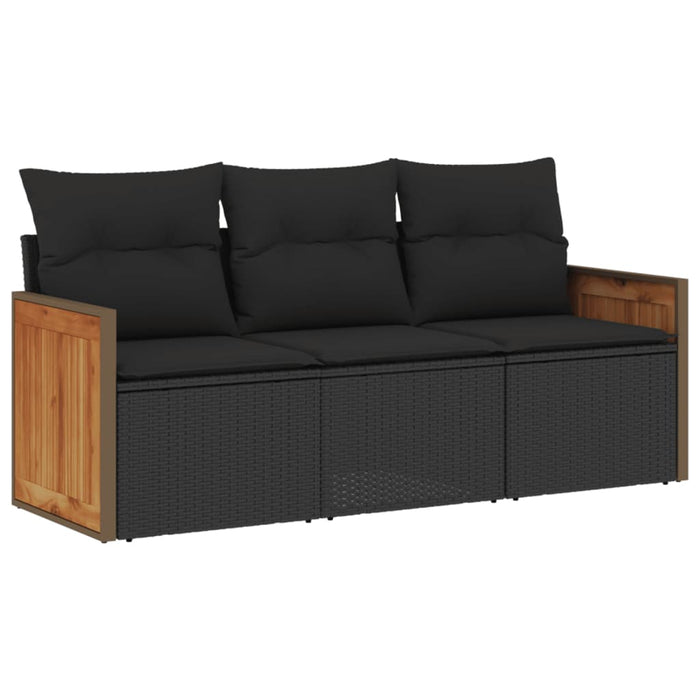 3 Piece Garden Sofa Set With Cushions Black Poly Rattan Txxiata
