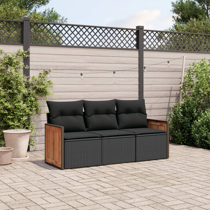 3 Piece Garden Sofa Set With Cushions Black Poly Rattan Txxiata