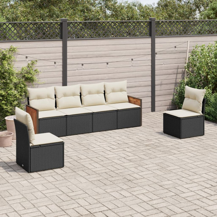 6 Piece Garden Sofa Set With Cushions Black Poly Rattan Txxipab