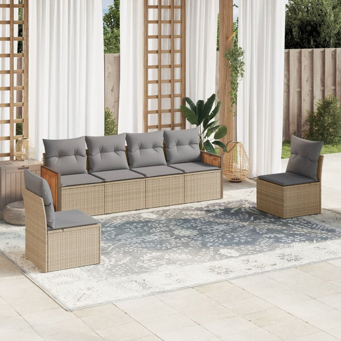 6 Piece Garden Sofa Set With Cushions Beige Poly Rattan Txxipat