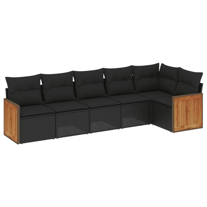 6 Piece Garden Sofa Set With Cushions Black Poly Rattan Txxillp