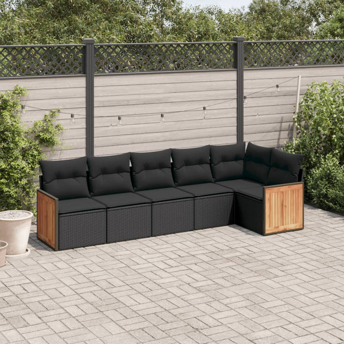 6 Piece Garden Sofa Set With Cushions Black Poly Rattan Txxillp