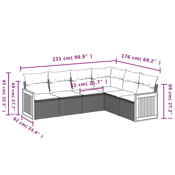 6 Piece Garden Sofa Set With Cushions Black Poly Rattan Txxilik