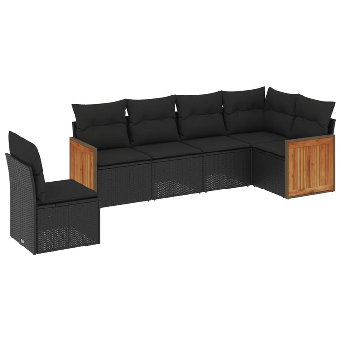 6 Piece Garden Sofa Set With Cushions Black Poly Rattan Txxilkt
