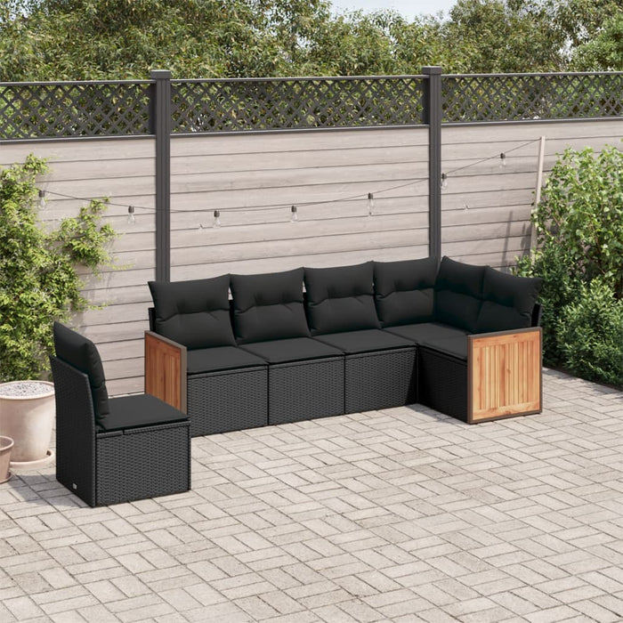 6 Piece Garden Sofa Set With Cushions Black Poly Rattan Txxilkt