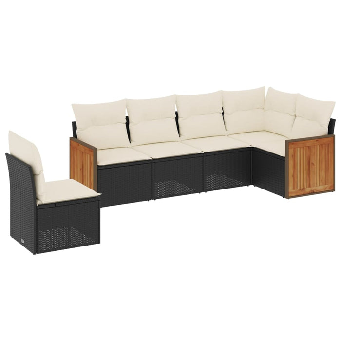6 Piece Garden Sofa Set With Cushions Black Poly Rattan Txxilka