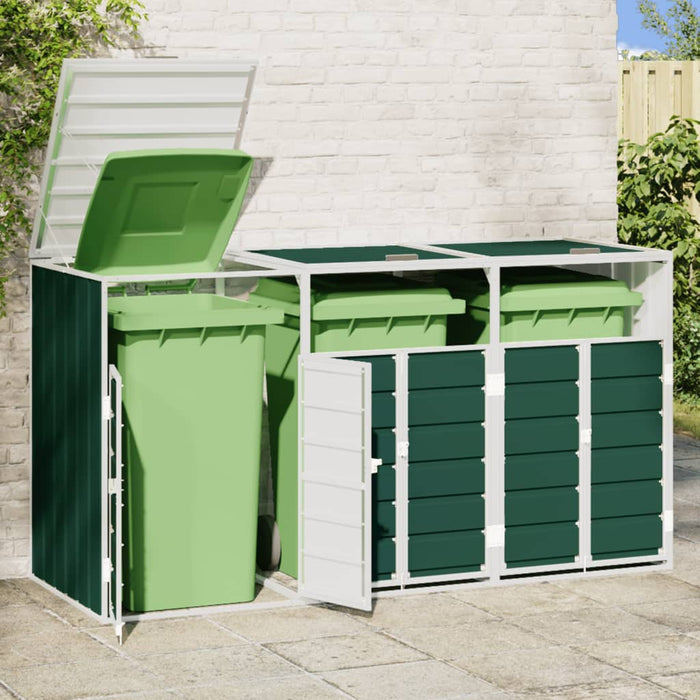Wheelie Bin Storage For Triple Bins Green 216X81X115 Cm Steel Abbloik