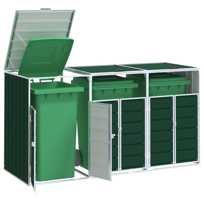 Wheelie Bin Storage For Triple Bins Green 216X81X115 Cm Steel Abbloik