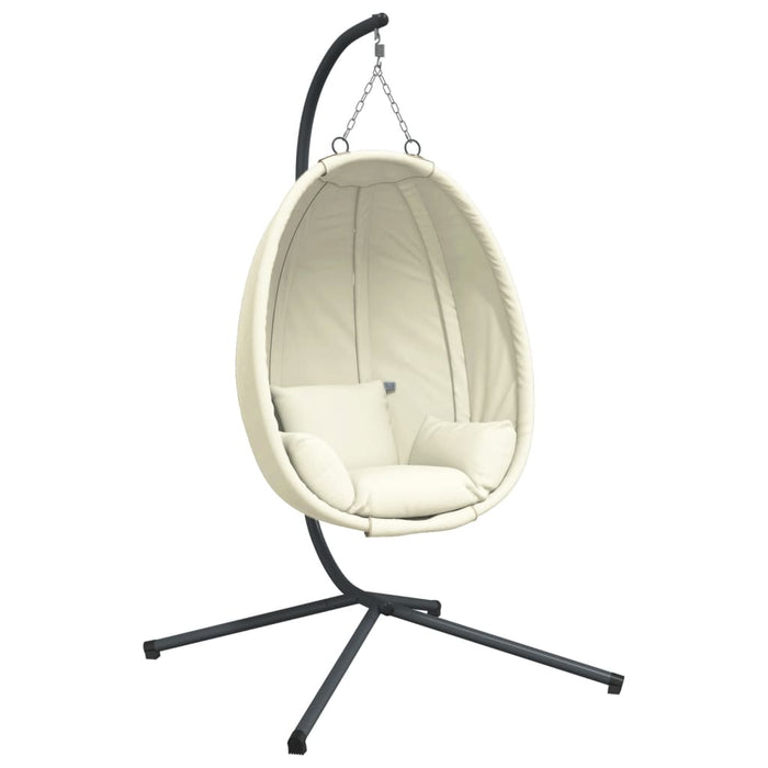 Hanging Egg Chair With Stand Beige Fabric And Steel Abbiabo