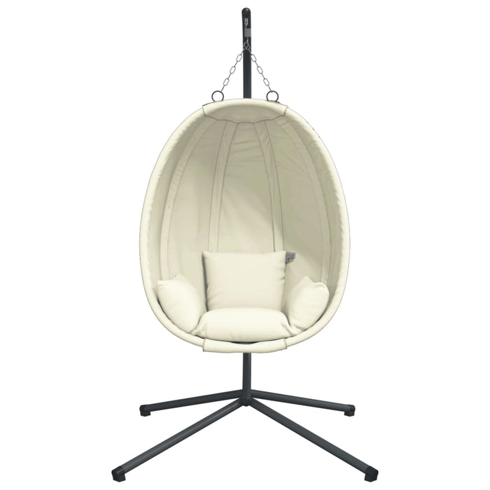Hanging Egg Chair With Stand Beige Fabric And Steel Abbiabo