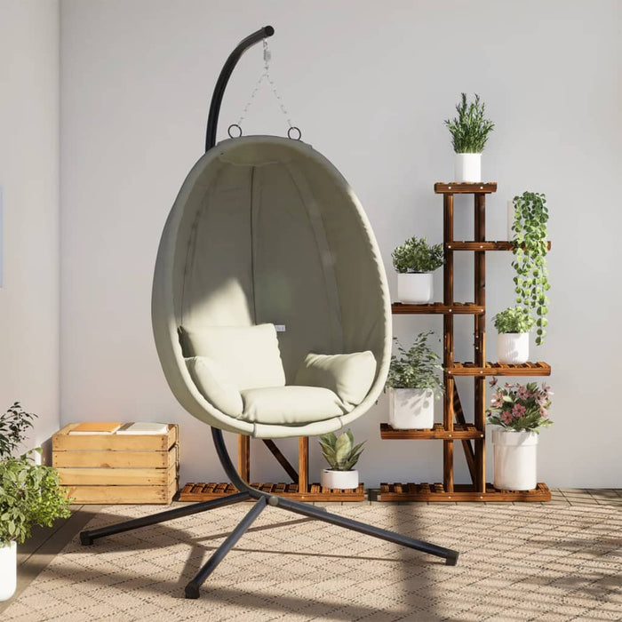 Hanging Egg Chair With Stand Beige Fabric And Steel Abbiabo