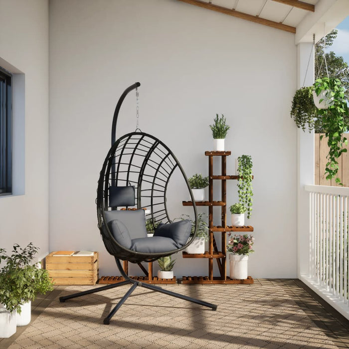 Hanging Egg Chair With Stand Anthracite Rattan And Steel Abbiabk