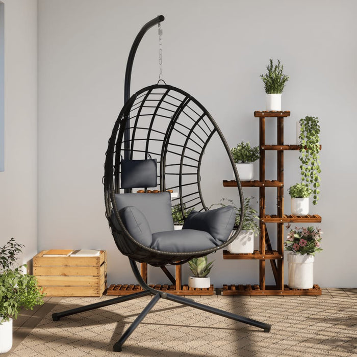 Hanging Egg Chair With Stand Anthracite Rattan And Steel Abbiabk