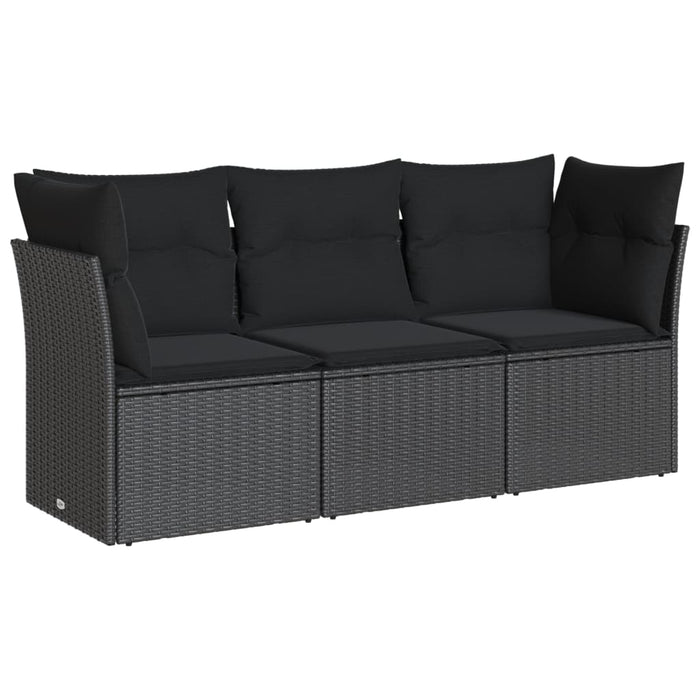 3 Piece Garden Sofa Set With Cushions Black Poly Rattan Txakbaa