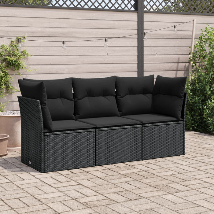 3 Piece Garden Sofa Set With Cushions Black Poly Rattan Txakbaa