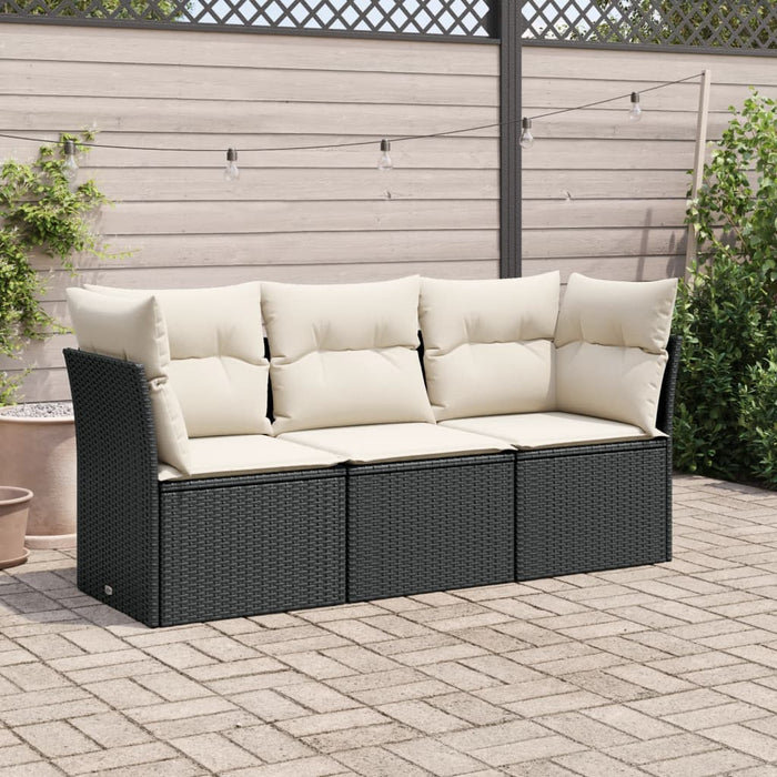 3 Piece Garden Sofa Set With Cushions Black Poly Rattan Txakbap