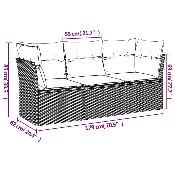 3 Piece Garden Sofa Set With Cushions Grey Poly Rattan Txakbak