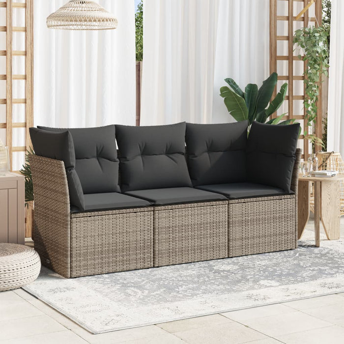 3 Piece Garden Sofa Set With Cushions Grey Poly Rattan Txakbak