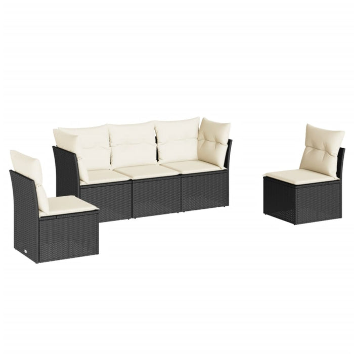 5 Piece Garden Sofa Set With Cushions Black Poly Rattan Txakonp