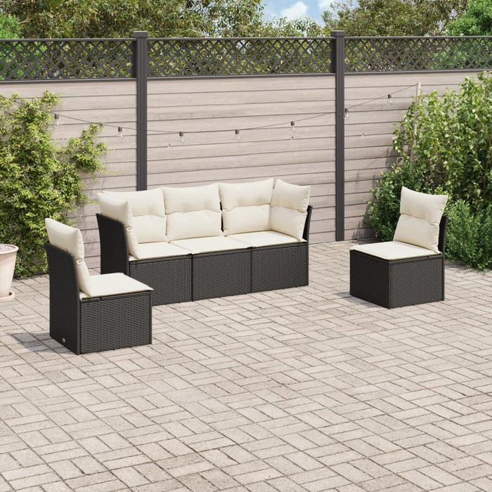 5 Piece Garden Sofa Set With Cushions Black Poly Rattan Txakonp