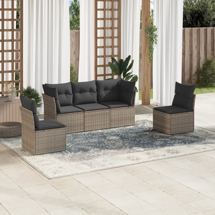 5 Piece Garden Sofa Set With Cushions Grey Poly Rattan Txakonk