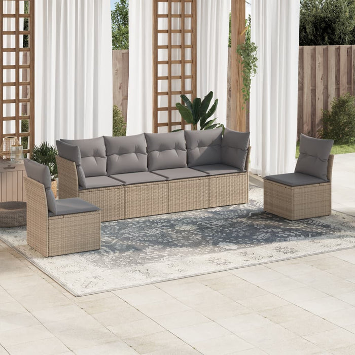 6 Piece Garden Sofa Set With Cushions Beige Poly Rattan Txakxbn