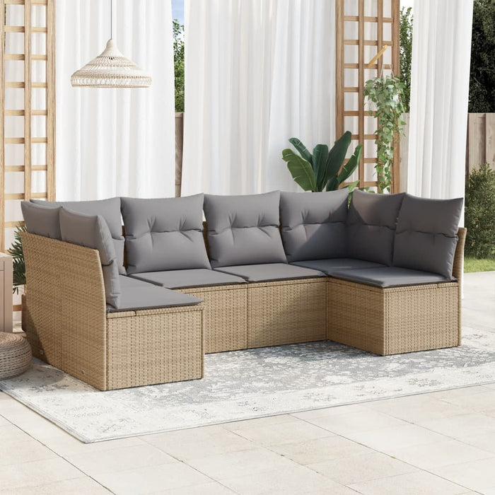 6 Piece Garden Sofa Set With Cushions Beige Poly Rattan Txakxxn