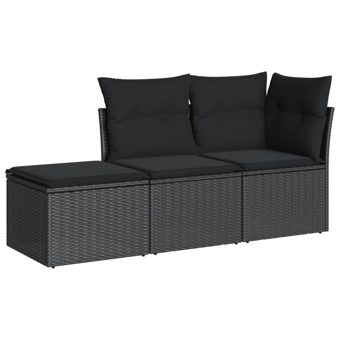 3 Piece Garden Sofa Set With Cushions Black Poly Rattan Txaktba