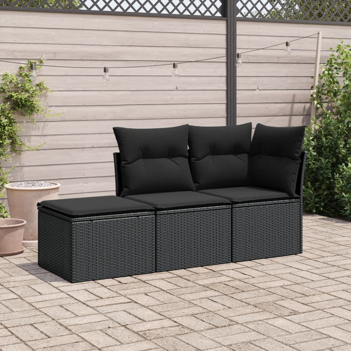 3 Piece Garden Sofa Set With Cushions Black Poly Rattan Txaktba